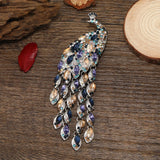 Colorful Rhinestone Crystal Tassel Peacock Brooch