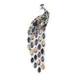 Colorful Rhinestone Crystal Tassel Peacock Brooch
