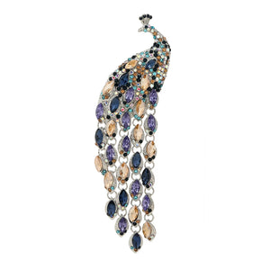 Colorful Rhinestone Crystal Tassel Peacock Brooch