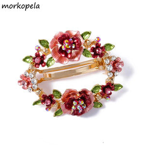 Vintage Rhinestone Flower Barrettes Hair Clip