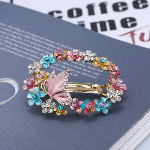 Vintage Rhinestone Flower Barrettes Hair Clip