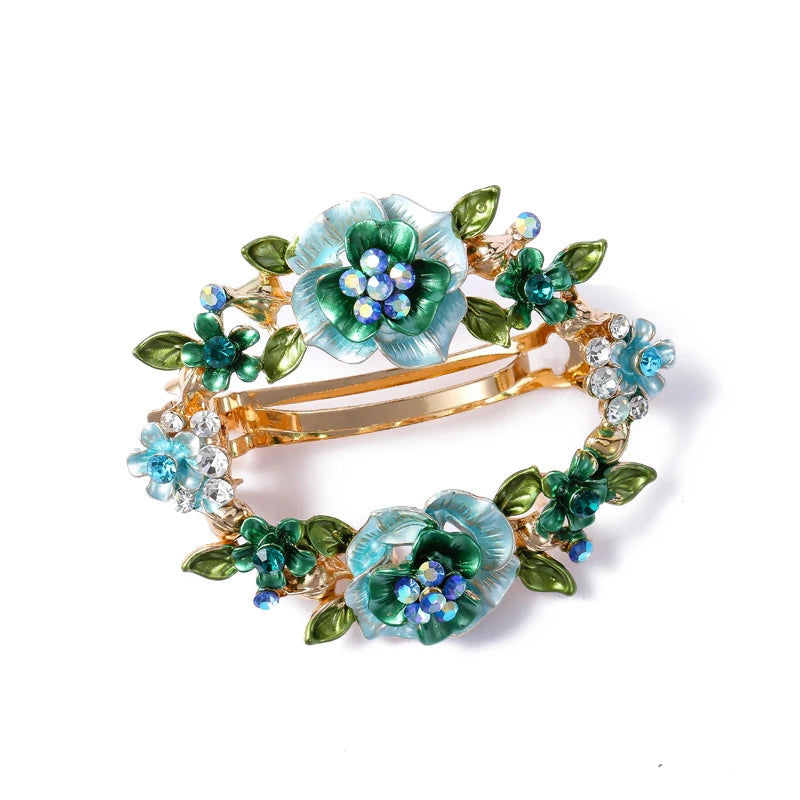 Vintage Rhinestone Flower Barrettes Hair Clip
