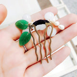 Glass Flower Hair Comb Freshwater Pearl Hair Clip for Women