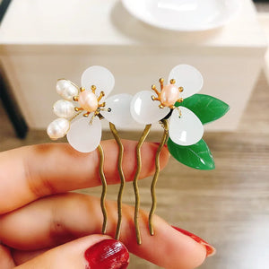 Glass Flower Hair Comb Freshwater Pearl Hair Clip for Women