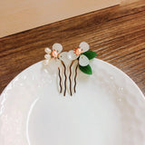 Glass Flower Hair Comb Freshwater Pearl Hair Clip for Women