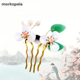 Glass Flower Hair Comb Freshwater Pearl Hair Clip for Women
