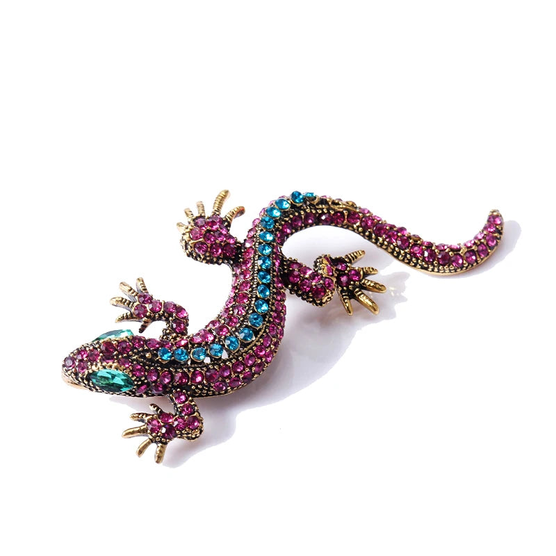 Lizard Rhinestone Brooch Pin Vintage Metal Brosch