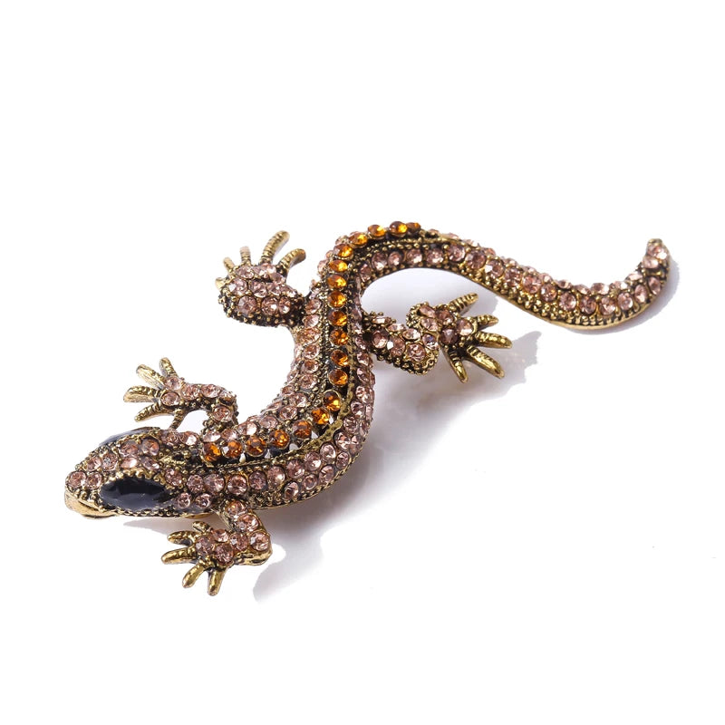Lizard Rhinestone Brooch Pin Vintage Metal Brosch
