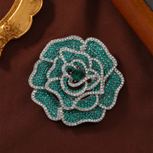 Rhinestone Camellia Blossom Brooch Exaggerated Flower Jewelry