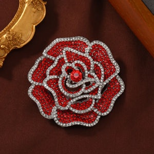 Rhinestone Camellia Blossom Brooch Exaggerated Flower Jewelry