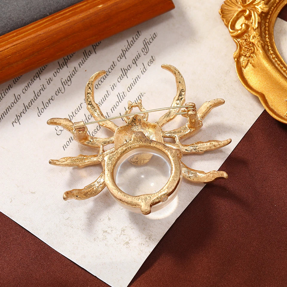 Vintage Metal Spider Brooch Rhinestone Insect Pin