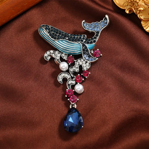 Rhinestone Dolphin Whale Brooch Pin for Women Unisex