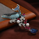 Rhinestone Dolphin Whale Brooch Pin for Women Unisex