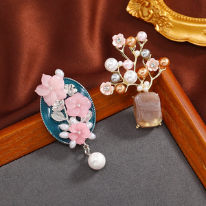 Pink Plum Blossom Brooch with Natural Stone Freshwater Pearl Brooches