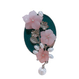 Pink Plum Blossom Brooch with Natural Stone Freshwater Pearl Brooches