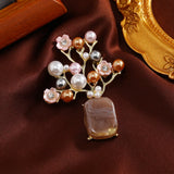Pink Plum Blossom Brooch with Natural Stone Freshwater Pearl Brooches