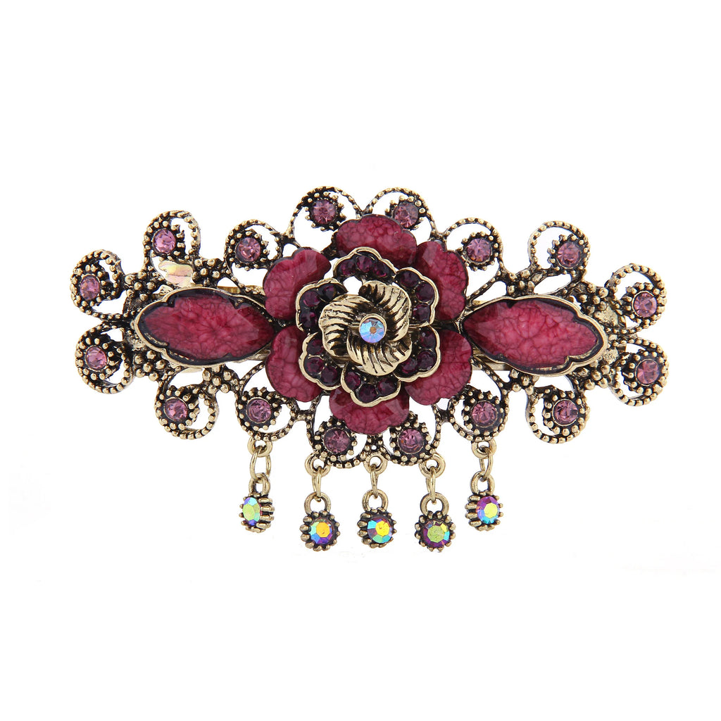Retro Resin Peony Flower Hair Barrette Rhinestone Vintage Metal Barrettes Clips