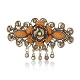 Retro Resin Peony Flower Hair Barrette Rhinestone Vintage Metal Barrettes Clips