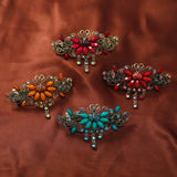 Retro Tulip Flower Barrette Rhinestone Hair Clip Antique Metal Hair Jewelry
