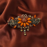 Retro Tulip Flower Barrette Rhinestone Hair Clip Antique Metal Hair Jewelry