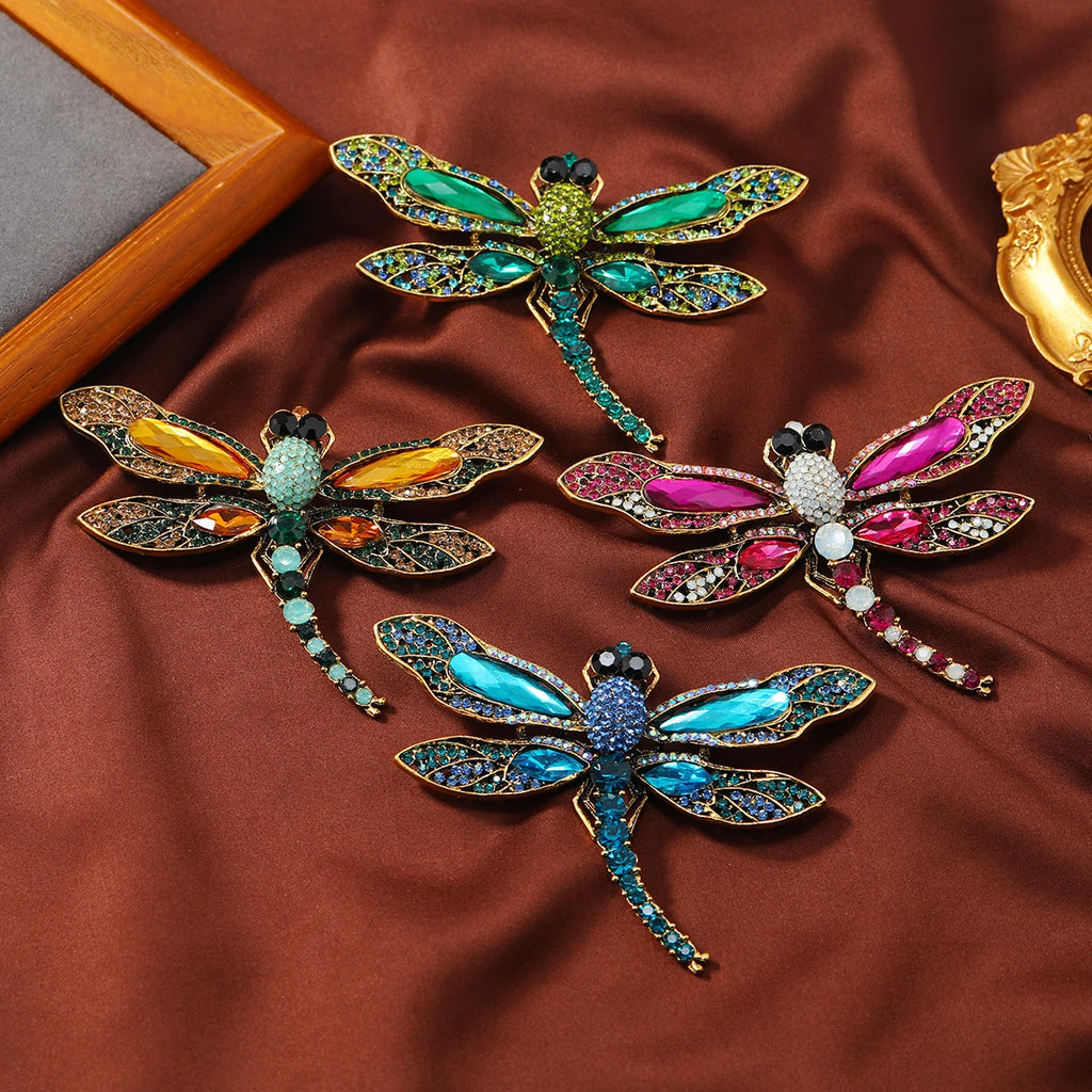 Vintage Dragonfly Brooch Crystal Insect Pin Women's Party Banquet Pin