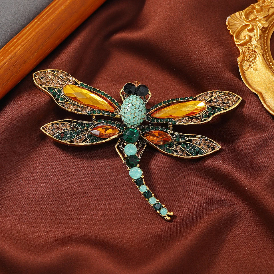 Vintage Dragonfly Brooch Crystal Insect Pin Women's Party Banquet Pin