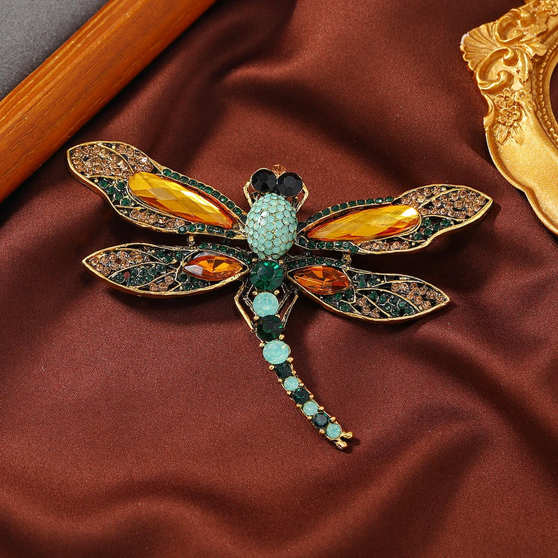 Vintage Dragonfly Brooch Crystal Insect Pin Women's Party Banquet Pin
