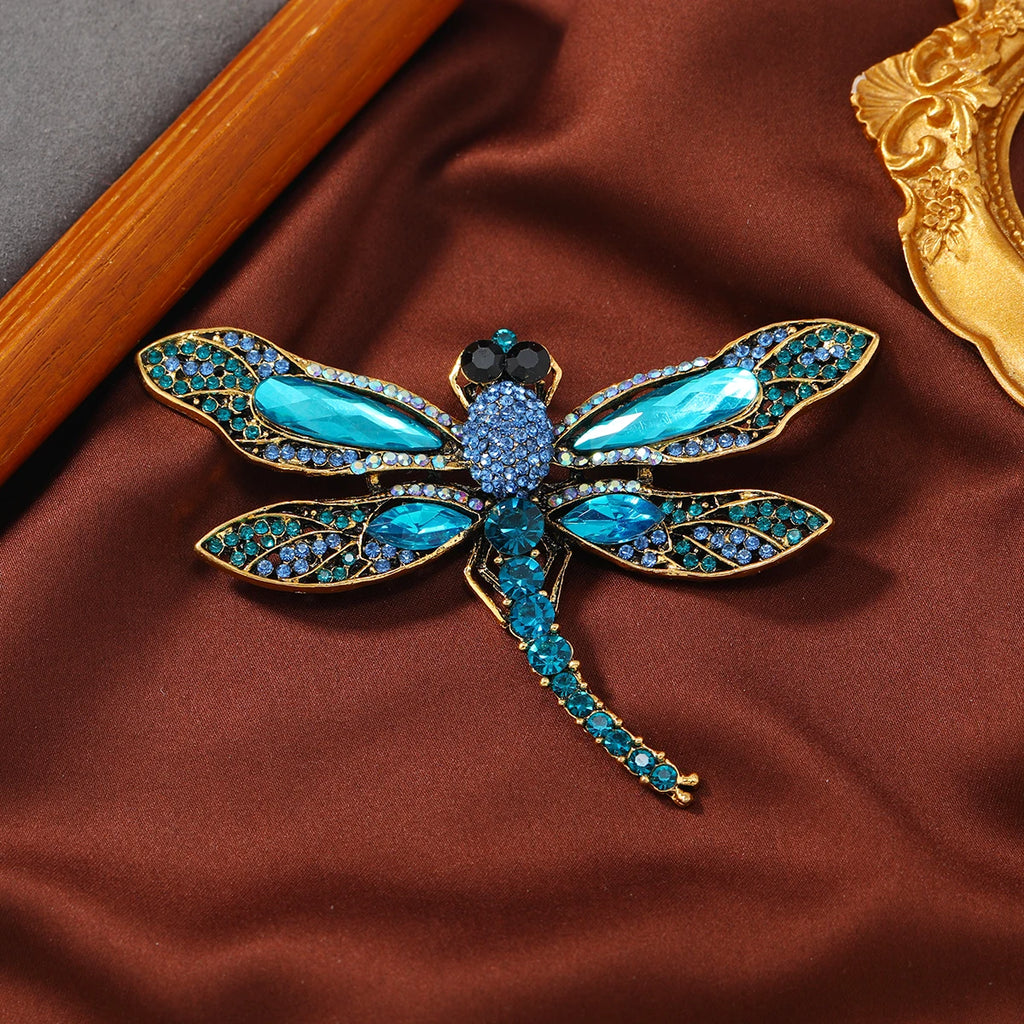 Vintage Dragonfly Brooch Crystal Insect Pin Women's Party Banquet Pin
