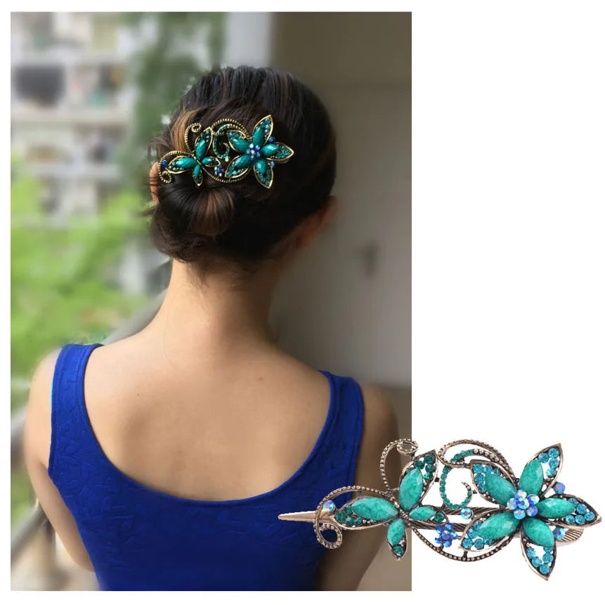 Vintage Flower Hair Clip Metal Hair Claw Crab Big Women Banquet Hair Accessories