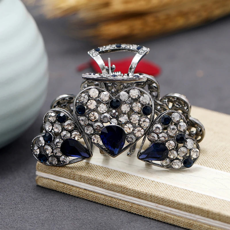 Vintage Hair Clip Claw Rhinestone Flower Peacock Hair Pin Crystal Hair Claws