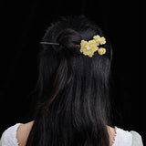 Vintage Chinese Wood Hair Sticks with Jade Flower