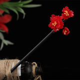 Vintage Chinese Wood Hair Sticks with Jade Flower
