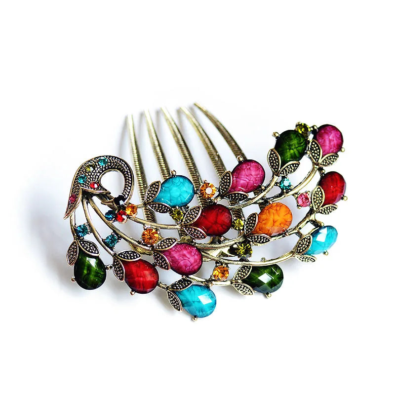 Vintage Peacock Hair Comb Jewelry Antique Bronze Hair Clip