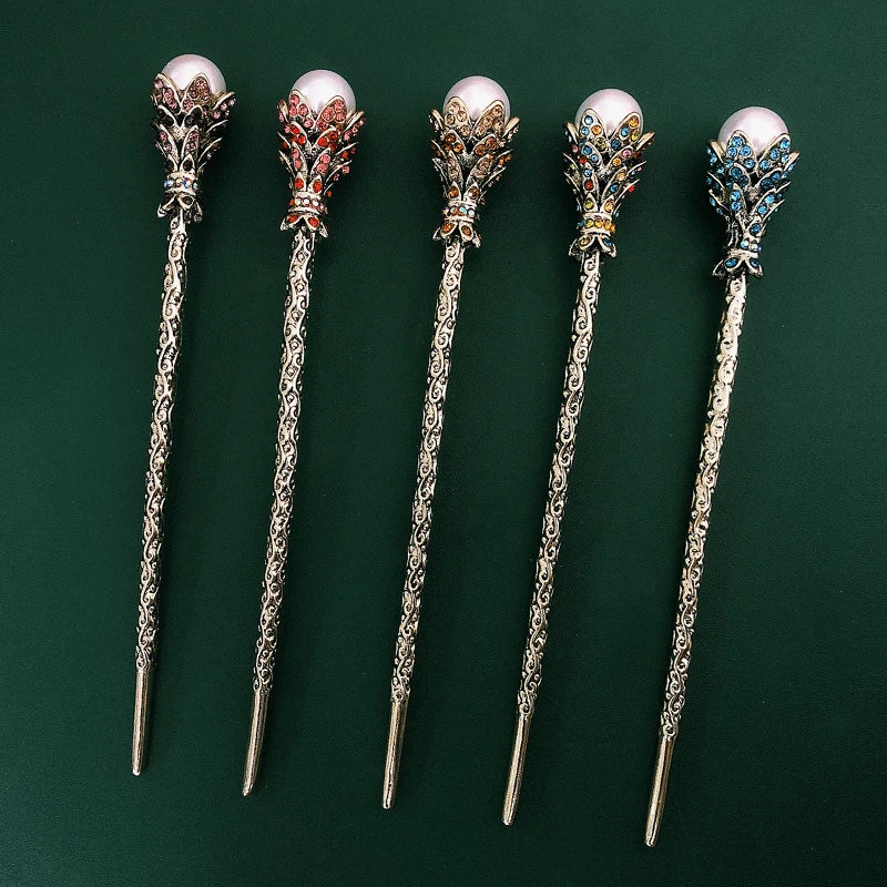 Vintage Simulated Pearl Hair Sticks Bride Crystal Rhinestone Head Wear Clip
