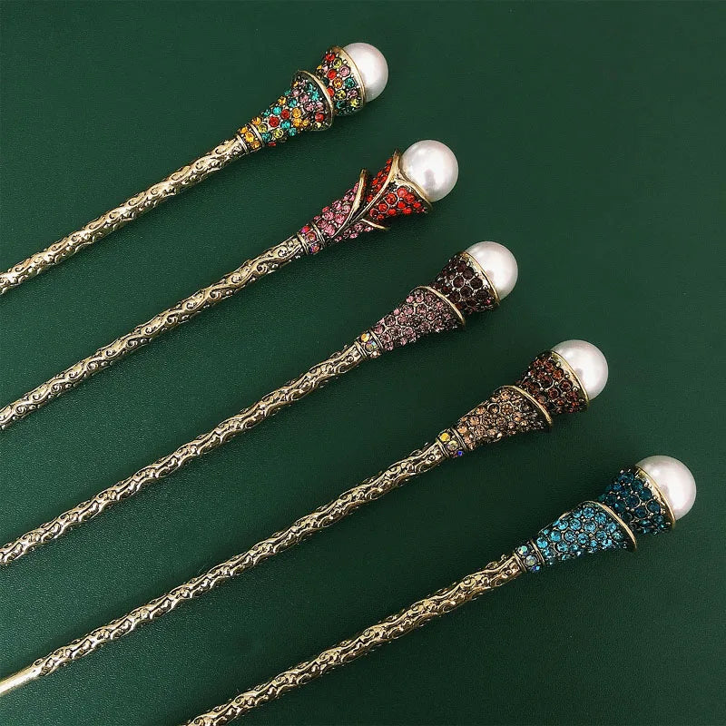 Vintage Simulated Pearl Hair Sticks Bride Crystal Rhinestone Head Wear Clip