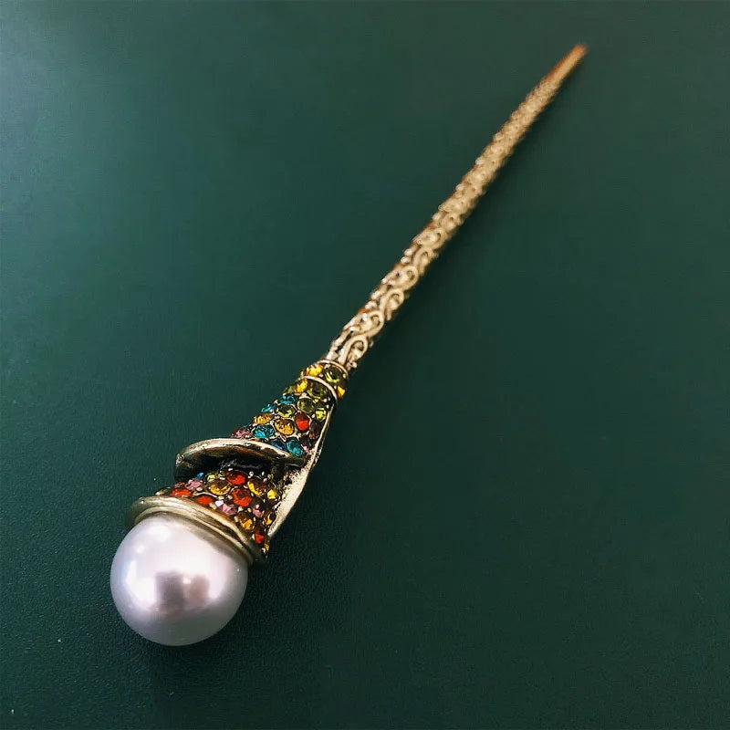 Vintage Simulated Pearl Hair Sticks Bride Crystal Rhinestone Head Wear Clip