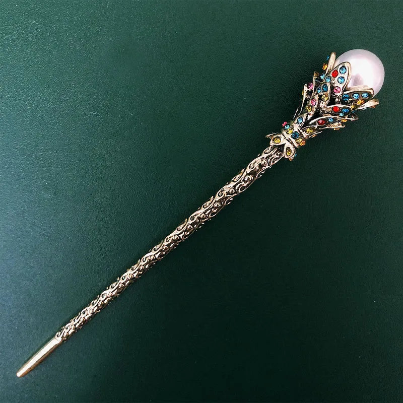 Vintage Simulated Pearl Hair Sticks Bride Crystal Rhinestone Head Wear Clip