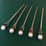 Vintage Simulated Pearl Hair Sticks Bride Crystal Rhinestone Head Wear Clip