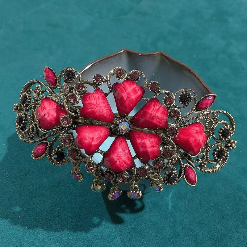 Vintage Metal Large Hair Clip Clamp Retro Resin Flower Hair Barrette
