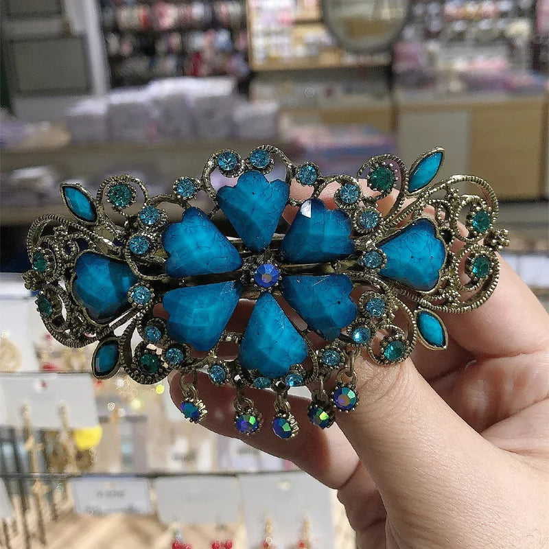 Vintage Metal Large Hair Clip Clamp Retro Resin Flower Hair Barrette