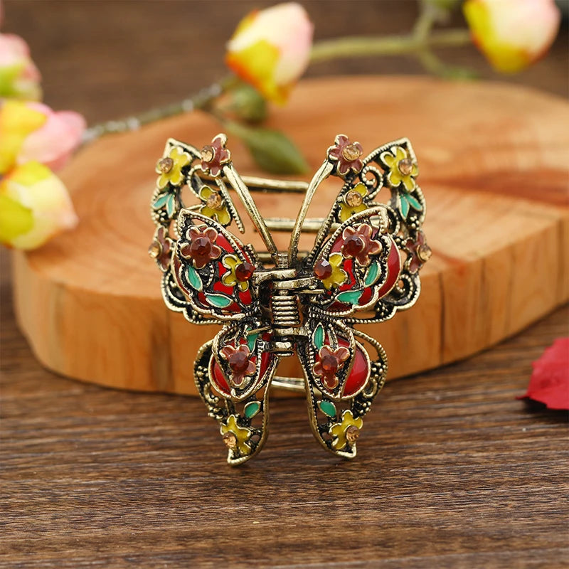 Vintage Butterfly Hair Claw Resin Stone Insect Hair Clip Accessories