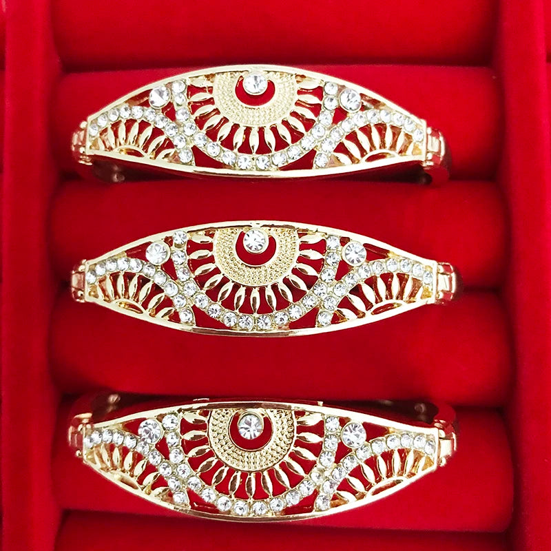 Moroccan Rhinestone Bracelet Set Jewelry Woman Caftan Crystal Wrist 3pcs/set