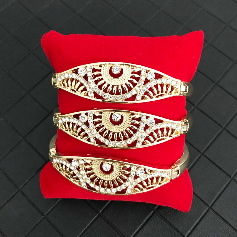 Moroccan Rhinestone Bracelet Set Jewelry Woman Caftan Crystal Wrist 3pcs/set