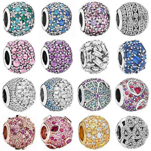 Mosaic Ball & Clear Chiselled Droplet Charm 925 Sterling Silver Beads