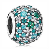 Mosaic Ball & Clear Chiselled Droplet Charm 925 Sterling Silver Beads