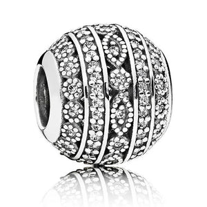 Mosaic Ball & Clear Chiselled Droplet Charm 925 Sterling Silver Beads