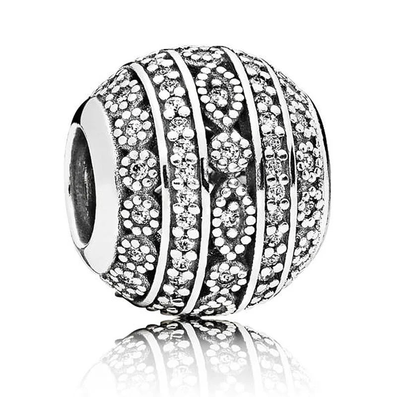 Mosaic Ball & Clear Chiselled Droplet Charm 925 Sterling Silver Beads