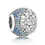 Mosaic Ball & Clear Chiselled Droplet Charm 925 Sterling Silver Beads