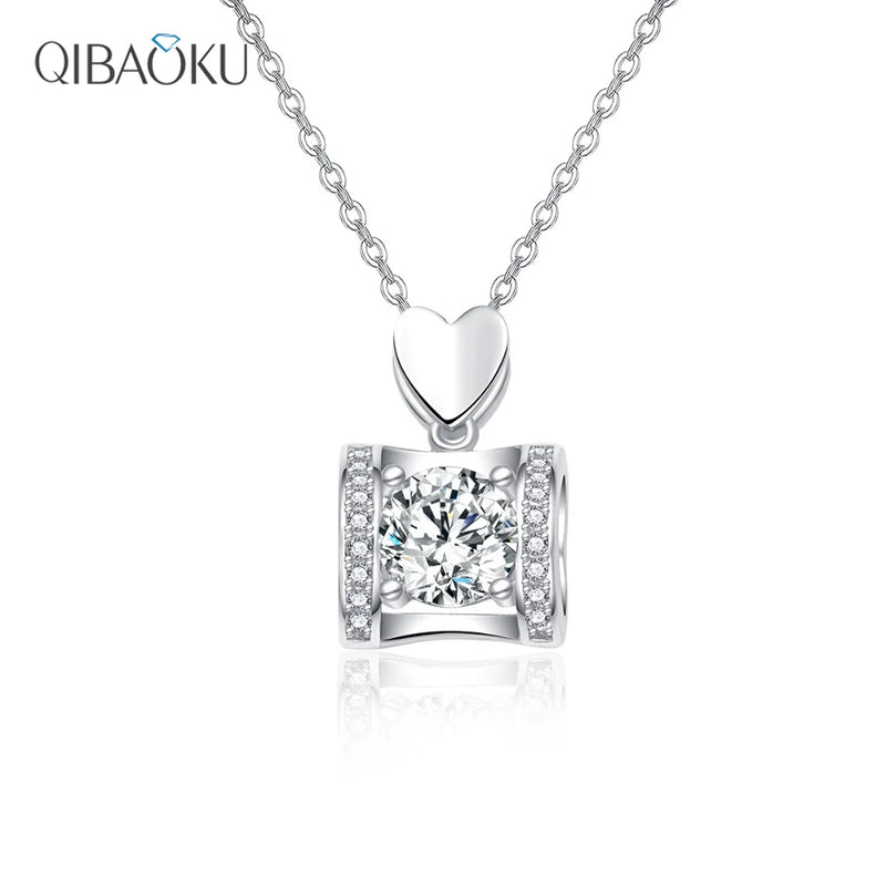 Mosan Diamond Necklace Peach Heart Bag Shape S925 Sterling Silver Jewelry