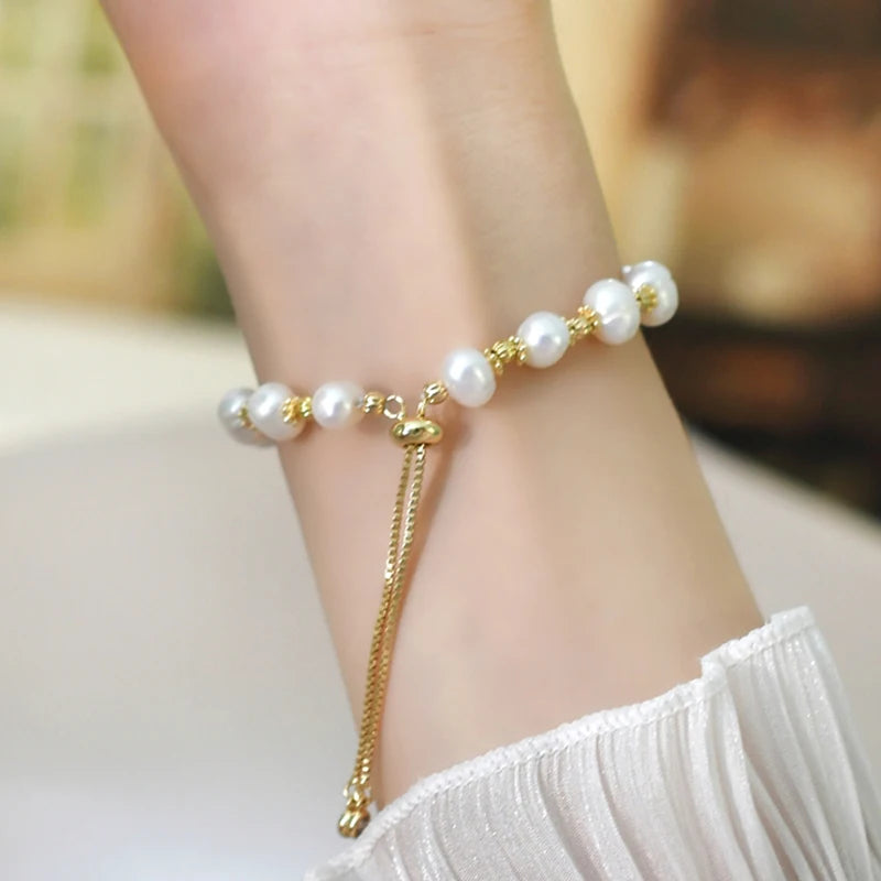 Mosan Natural Freshwater Pearl 14K Plated Bracelet for Women